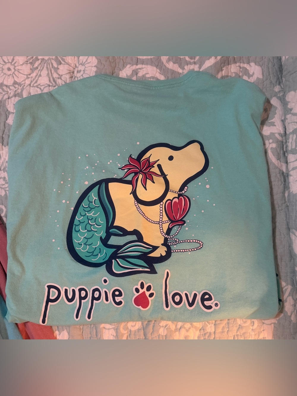 Puppie Love Aqua Mermaid Dog long sleeve Graphic Tee